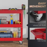 DURHAND 3 Tier Rolling Tool Cart with Wheels, 330 LBS Capacity Heavy Duty Utility Cart, Mobile Service Cart for Garage, Red(m-5)