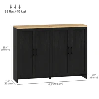 HOMCOM Modern Sideboard Buffet Cabinet, Modern Kitchen Storage Cabinet with 4 Doors Adjustable Shelves, for Dining Room, Black(m-3)