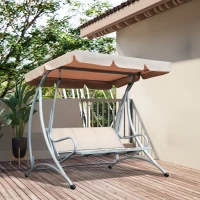 Outsunny 3-Seat Outdoor Porch Swing Chair, Patio Swing Glider with Adjustable Canopy, Breathable Seat, and Steel Frame for Garden, Poolside, Backyard, Beige(m-10)