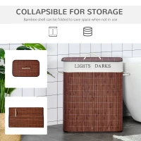 HOMCOM Bamboo Laundry Basket with Lid and String Handles, Collapsible Laundry Hamper with 2 Removable Bags, Brown(m-5)