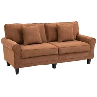 HOMCOM Modern 3 Seater Sofa, Corduroy Fabric 3 Seater Couch with Pine Wood Legs and Rolled Armrests for Living Room, Brown(m-11)