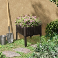 Outsunny 1 Piece Raised Garden Bed PP Raised Flower Bed Vegetable Herb Grow Box Stand Brown