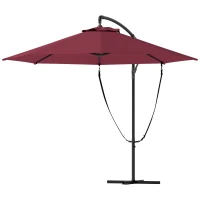 Outsunny 9.5' Cantilever Umbrella with Wind Protection Strap and Cover, Hanging Umbrella with Crank and Cross Base, UPF 50+, Red(m-2)