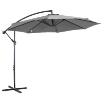 Outsunny 9.7ft Offset Patio UmbrellaCantilever Parasol with Crank Handle, 8 Ribs and Cross Base for Outdoor, Sun Shade, Cream(m-12)