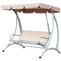 Outsunny 3-Seat Outdoor Porch Swing Chair, Patio Swing Glider with Adjustable Canopy, Breathable Seat, and Steel Frame for Garden, Poolside, Backyard, Beige(m-11)