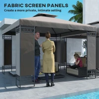 Outsunny 10 x 10 FT Canopy Gazebo, Double Roof Patio Gazebo with Screen Panels and Metal Frame for Deck, Backyard, Khaki(m-7)
