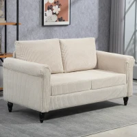 HOMCOM Vintage Loveseat, Upholstered Love Seat Furniture, Fabric 2 Seater Sofa with Rolled Arms, Rubber Wood Legs, Beige(m-1)