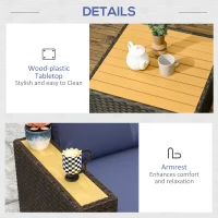 Outsunny 6 Pieces Outdoor Rattan Patio Furniture Set with Corner Sofa, Wood-Plastic Coffee Table, Navy Blue(m-7)