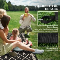 Outsunny Reversible Outdoor Rug, Waterproof Plastic Straw with Carry Bag, 9' x 12', Black & Beige Rhombus(m-8)