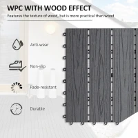 Outsunny WPC Interlocking Deck Tiles, 11 Pack 12" x 12" Outdoor Tiles, Tools Free Assembly, Waterproof and Non-slip Patio Flooring, Grey(m-4)