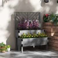 Outsunny Raised Garden Bed with Trellis, 2 Tier Wooden Elevated Planter Box  for Vegetables, Flowers, Herbs, Grey(m-8)