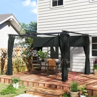 Outsunny 10' x 13' Pergola with Retractable Canopy and Curtains, UPF30+ Sun Shade Shelter for Grill, Garden, Backyard, Deck(m-1)
