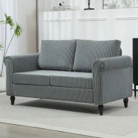 HOMCOM Vintage Loveseat, Upholstered Love Seat Furniture, Fabric 2 Seater Sofa with Rolled Arms, Rubber Wood Legs, Grey(m-8)