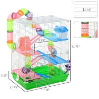 PawHut 5 Tiers Hamster Cage Portable with Exercise Wheels Play Tube Water Bottle Dishes House Ladder for Gerbils, Green(m-3)