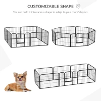 PawHut Dog Playpen, Wide 31.5"W Heavy-Duty Metal Puppy Play Pen, Pet Exercise Fences for Outside and Indoor, DIY Design with Door for Small Dogs, 8 Panels, 23.5"H(m-6)
