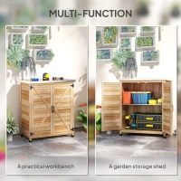 Outsunny Wooden Storage Cabinet, Outdoor Prep Table w/ Metal Tabletop, Shelves and Double Doors for Patio, Garden, Natural Wood(m-4)