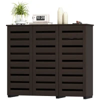 HOMCOM Narrow Shoe Cabinet with Slatted Doors, Adjustable Shelves for 20 Pairs of Shoes, Shoe Cabinet for Entryway, Dark Brown(m-2)