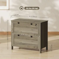 HOMCOM 2 Drawer File Cabinet, Lockable Filing Cabinet with Adjustable Hanging Bar for Letter, A4 Size, Weathered Grey Oak(m-3)