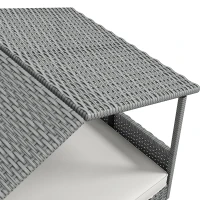 PawHut Wicker Dog House Outdoor with Canopy, Rattan Dog Bed with Water-resistant Cushion, Raised Pet Bed for Small, Medium Breeds up to 66 lbs, 20" in Length, Silver Wicker, White Cushion(m-9)