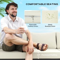 Outsunny 3 Seater Wicker Outdoor Couch Patio Sofa with Storage, Thickened Cushions and Wide Armrests for Porch Yard, Cream White(m-7)