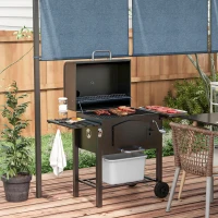 Outsunny Charcoal BBQ Grill w/ Adjustable Height, Folding Shelves, Thermometer, and Wheels, Black(m-2)