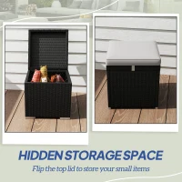 Outsunny 2 Pieces Wicker Outdoor Ottoman with Storage, Removable Cushion, Square Outdoor Footstool, Seating, Side Table, Grey(m-4)