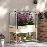 Outsunny Raised Garden Bed with Legs and Cover, Metal Elevated Planter Box with Bottom Shelf and Liner for Vegetables, Cream(m-10)