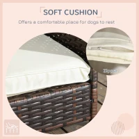 PawHut Outdoor Dog Bed with Canopy, Rattan Dog Bed with Soft Cushion Removable Cover for Medium and Large Dogs, Cream White(m-8)