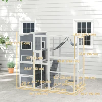 PawHut 76" Catio Outdoor Cat Enclosure with Cat Condo, Jumping Platforms, Ladder, Ramps, Hammock for 2-3 Indoor Cats, Grey(m-3)