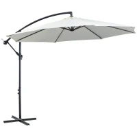 Outsunny 9.7ft Offset Patio UmbrellaCantilever Parasol with Crank Handle, 8 Ribs and Cross Base for Outdoor, Sun Shade, Cream(m-14)