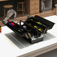 DURHAND 22" inches Metal Tool Box, Portable 5-Tray Cantilever Steel Tool Chest Cabinet, Black(m-8)