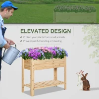 Outsunny Raised Garden Bed with Legs, Elevated Box Planter with Storage Shelf, Bed Liner for Backyard Patio, Natural Wood(m-6)