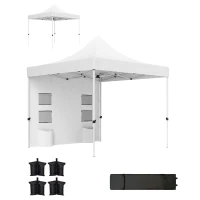 Outsunny 10' x 10' Heavy Duty Pop Up Canopy Tent w/ Sidewall, UPF50+ Instant Sun Shelter w/ Storage Pockets, Wheeled Bag, White(m-2)