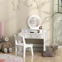 Qaba Kids Vanity Set, Children Makeup Table with Mirror, Stool and Storage Drawers, for Ages 3-8, White(m-8)