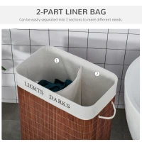 HOMCOM Bamboo Laundry Basket with Lid and String Handles, Collapsible Laundry Hamper with 2 Removable Bags, Brown(m-6)