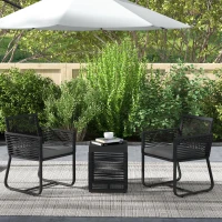 Outsunny 3 Pieces Patio Furniture Outdoor PE Rattan Bistro Set w/ Seat Cushions Tempered Glass Table for Garden Backyard, Black(m-8)