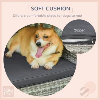 PawHut Wicker Dog House Elevated Raised Rattan Bed with Removable Cushion Lounge, Charcoal Gray(m-8)