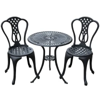 Outsunny 3 Pieces Antique Outdoor Bistro Set Cast Aluminum Patio Table and Chairs with Umbrella Hole, Black(m-2)