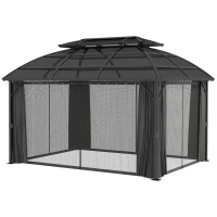 Outsunny 13' x 10' Patio Gazebo, Double Roof Outdoor Gazebo Canopy Shelter with Curtains and Aluminium Frame for Garden, Black(m-2)