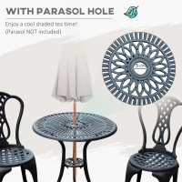 Outsunny 3 Pieces Antique Outdoor Bistro Set Cast Aluminum Patio Table and Chairs with Umbrella Hole, Black(m-4)