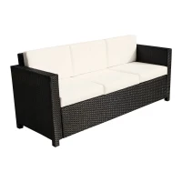 Outsunny Deluxe 3 Seat Rattan Wicker Sofa Garden Outdoor Patio Furniture with Cushion, Cream White(m-11)