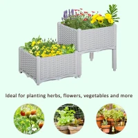 Outsunny 2 Piece Raised Garden Bed PP Raised Flower Bed Vegetable Herb Grow Box Stand Light Grey(m-7)