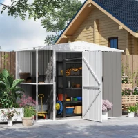 Outsunny 8 x 4ft Outdoor Garden Shed, Metal Shed with Air Vents and Lock for Backyard, Garden, Patio, Warm Gray(m-2)