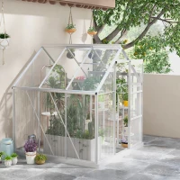 Outsunny 6' x 6' Walk-In Greenhouse, Polycarbonate Greenhouse with Sliding Door, Window, Aluminium Frame, Foundation, Silver(m-8)