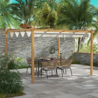 Outsunny 10' x 12' Retractable Pergola Canopy, Aluminum Pergola Sun Shade Shelter for Garden, Patio, Backyard, Deck, Cream(m-10)