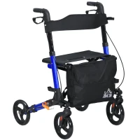 HOMCOM Rollator for Seniors with Seat, Back, Cane Holder, Aluminium Folding Rolling Walker with Adjustable Handle, Bag, Blue(m-11)