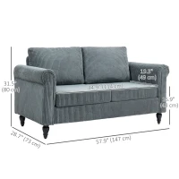 HOMCOM Vintage Loveseat, Upholstered Love Seat Furniture, Fabric 2 Seater Sofa with Rolled Arms, Rubber Wood Legs, Grey(m-3)