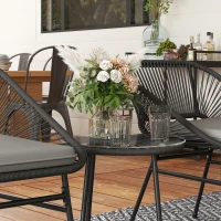 Outsunny 3 Piece Bistro Set, Wicker Outdoor Patio Furniture Set with Glass Top Table, Cushions for Balcony, Porch, Black(m-9)