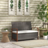 Outsunny Outdoor Rattan Bench with Cushion, Patio Loveseat, Patio Furniture, 50.2" x 25.2" x 31.9", Cream White(m-1)