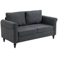 HOMCOM Vintage Loveseat, Upholstered Love Seat Furniture, Chenille-feel Fabric 2 Seater Sofa Couch with Rolled Arms, Gourd-Shaped Rubber Wood Legs for Living Room, Dark Grey(m-2)